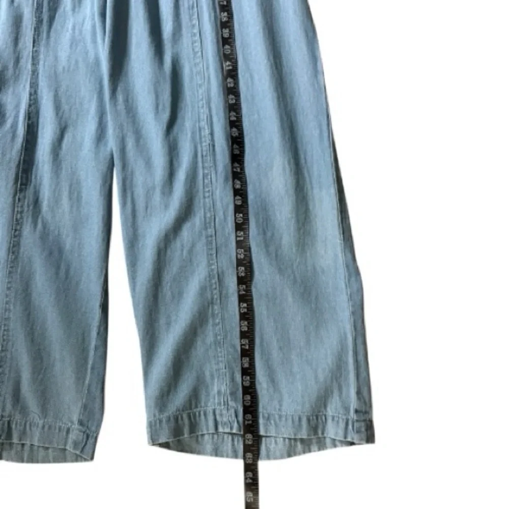 Nasty Gal Blue Jean Denim Sleeveless Jumpsuit Ruffle Back Size 12 Pockets - Picture 6 of 10